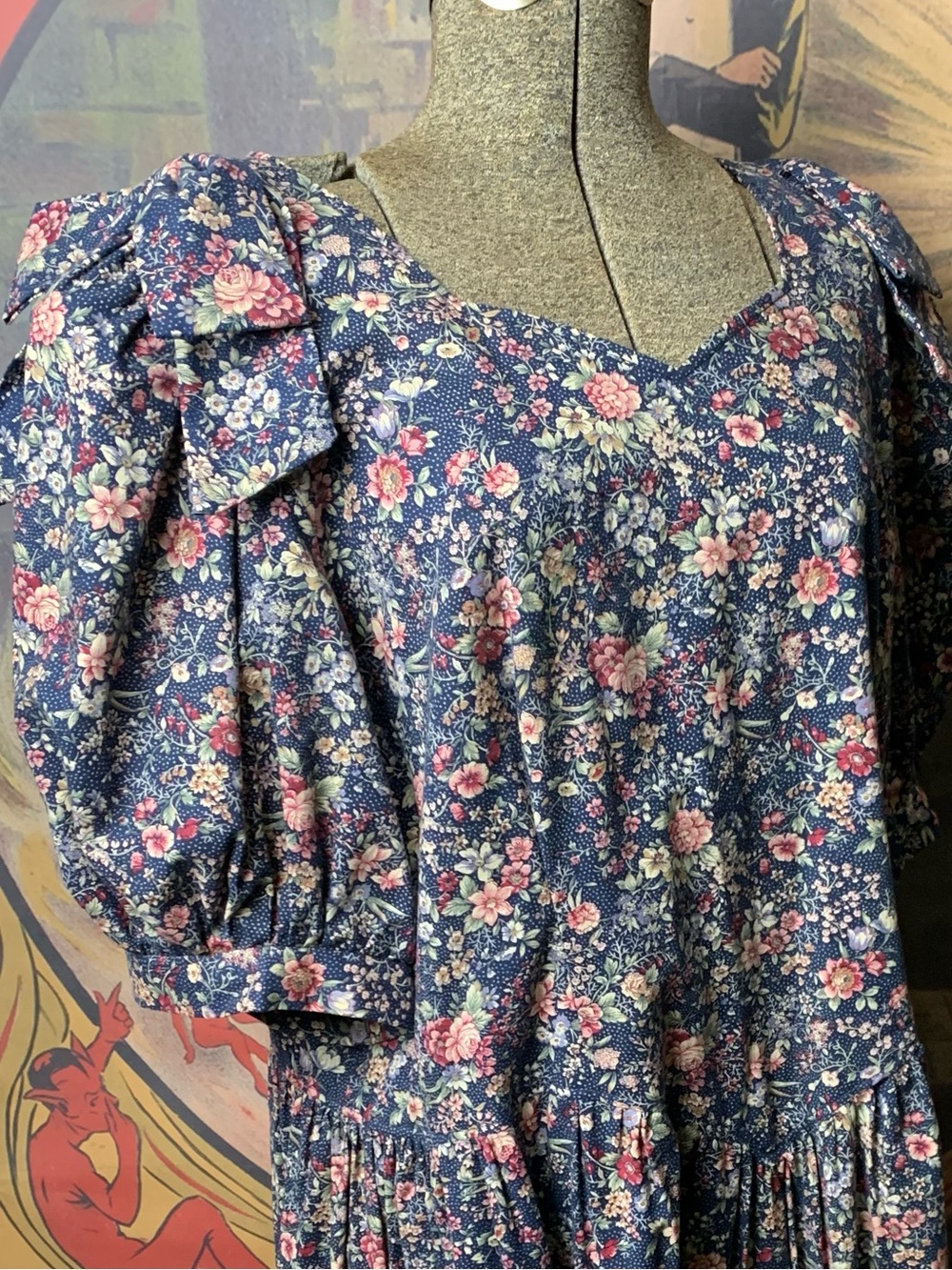 Cottagecore Cam Fashion Handmade Custom Floral Puff-Sleeve Dress - Picture 2 of 9